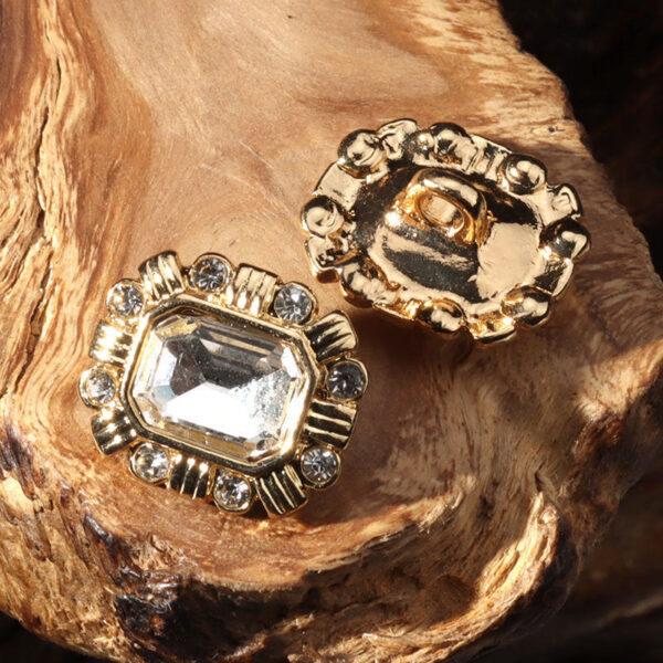 15mm Champagne Square Crystal Diamond Metal Shank Buttons 6pcs - Image 8