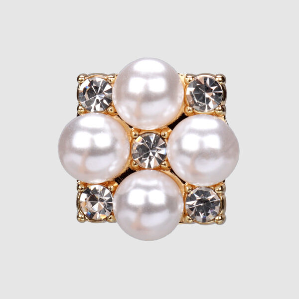 20mm Pearl Rhinestone Button - Square Metal Base with Shank 6pcs - Image 3