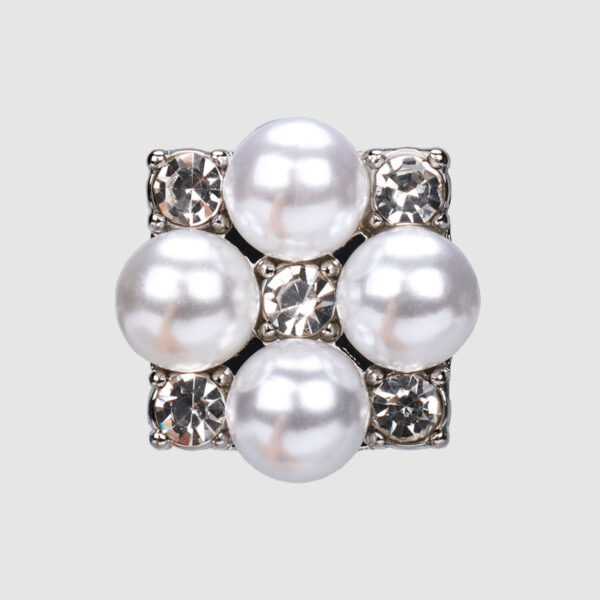 20mm Pearl Rhinestone Button - Square Metal Base with Shank 6pcs - Image 4