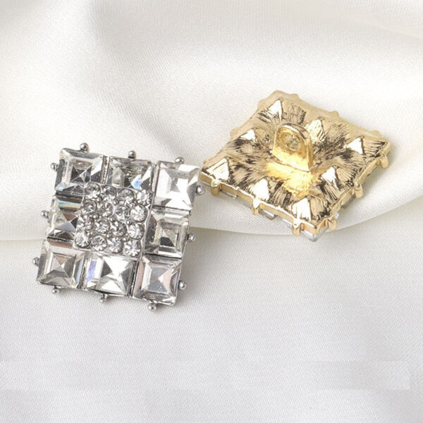 18mm Golden Silver Square Rhinestone Metal Buttons for Women Outerwear 2pcs - Image 3