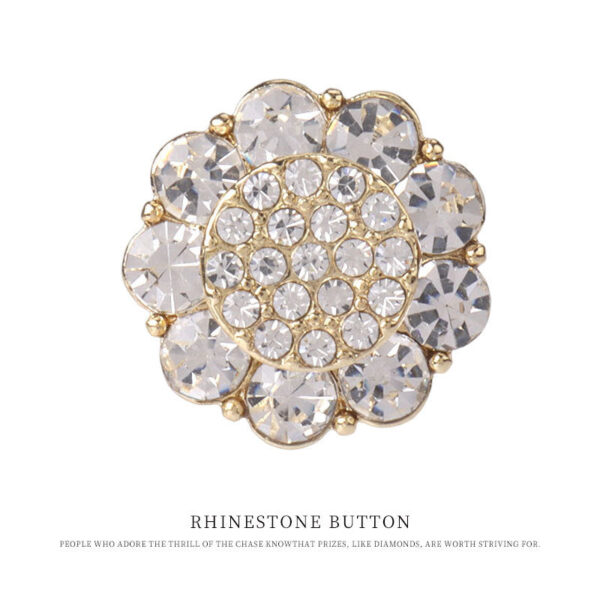 20mm Floral Shaped Golden Silver Shiny Rhinestone Sewing Metal Shank Buttons 4pcs - Image 2