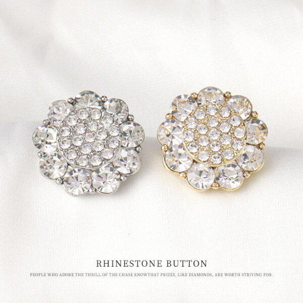20mm Floral Shaped Golden Silver Shiny Rhinestone Sewing Metal Shank Buttons 4pcs - Image 3