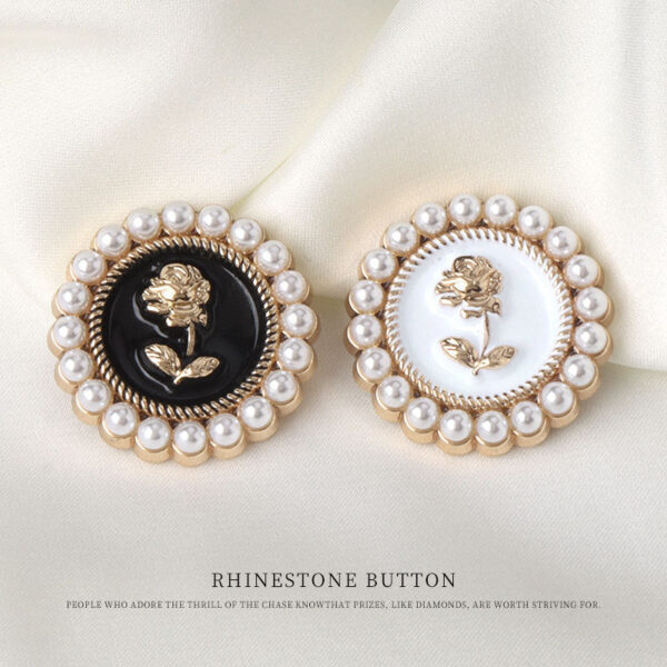 Pearl Rose Metal White Black Oiled Buttons for Women's Jackets 12 Pack