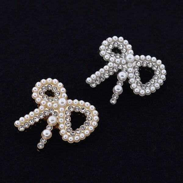 25mm Bow Shaped Metal Pearl Rhinestone Shank Buttons for Cardigan 12pcs - Image 3