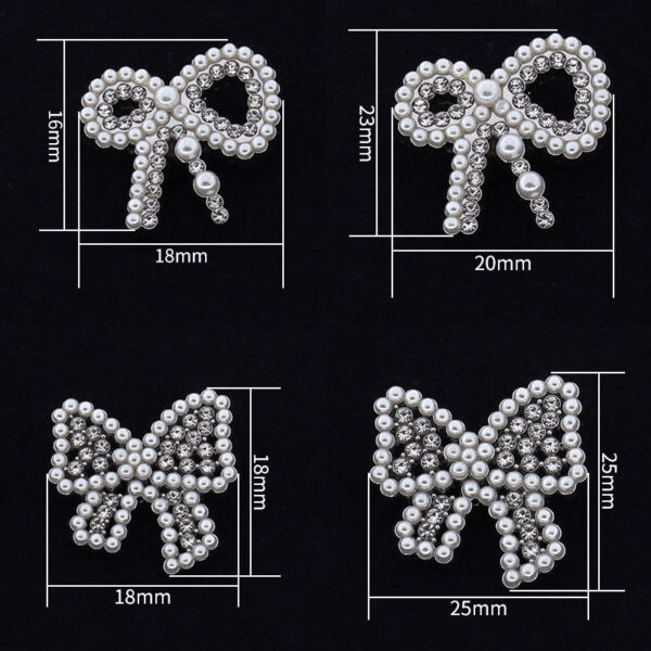 25mm Bow Shaped Metal Pearl Rhinestone Shank Buttons for Cardigan 12pcs - Image 2