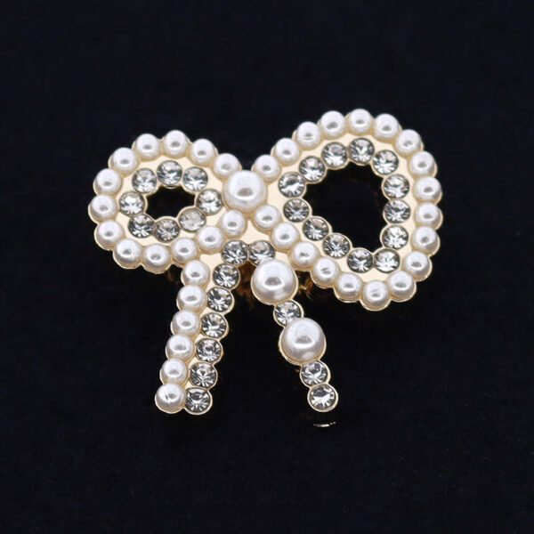 25mm Bow Shaped Metal Pearl Rhinestone Shank Buttons for Cardigan 12pcs - Image 7