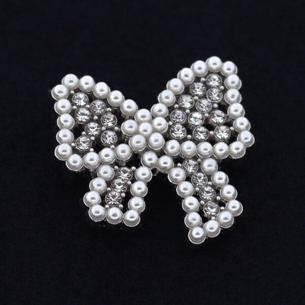 25mm Bow Shaped Metal Pearl Rhinestone Shank Buttons for Cardigan 12pcs - Image 8
