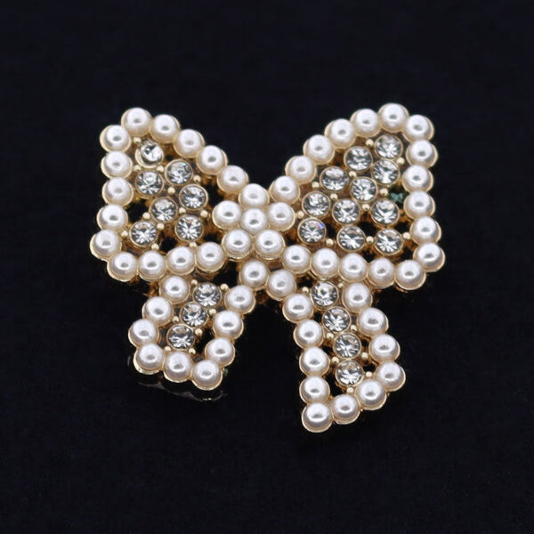 25mm Bow Shaped Metal Pearl Rhinestone Shank Buttons for Cardigan 12pcs - Image 9