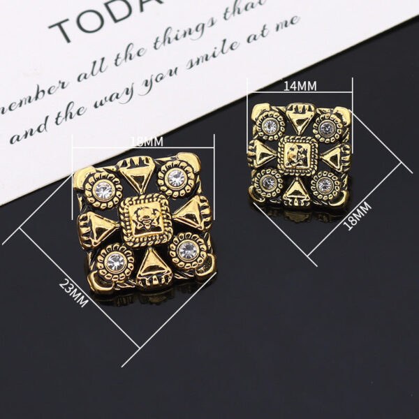 Square Vintage Bronze Metal Rhinestone Buttons for Trench Coats 12pcs - Image 2
