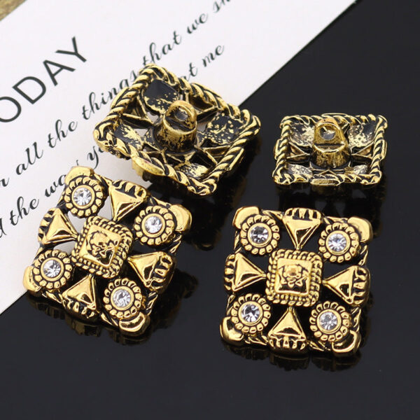 Square Vintage Bronze Metal Rhinestone Buttons for Trench Coats 12pcs - Image 4