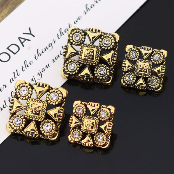 Square Vintage Bronze Metal Rhinestone Buttons for Trench Coats 12pcs - Image 3