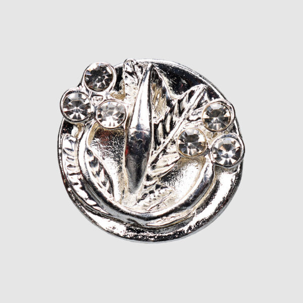 21mm Round Silver Leaf Shaped Rhinestone Metal Shank Buttons 6pcs - Image 3