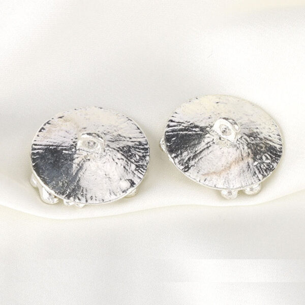 21mm Round Silver Leaf Shaped Rhinestone Metal Shank Buttons 6pcs - Image 2