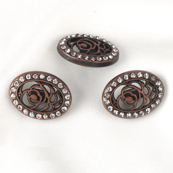 Red Bronze Oval Vintage Hollow Rhinestone Metal Buttons for Knitwear 12pcs - Image 3