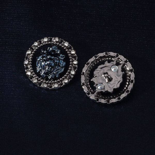 22mm Round Dark Blue Metal Rhinestone Shank Buttons with Lion Head 12pcs - Image 2