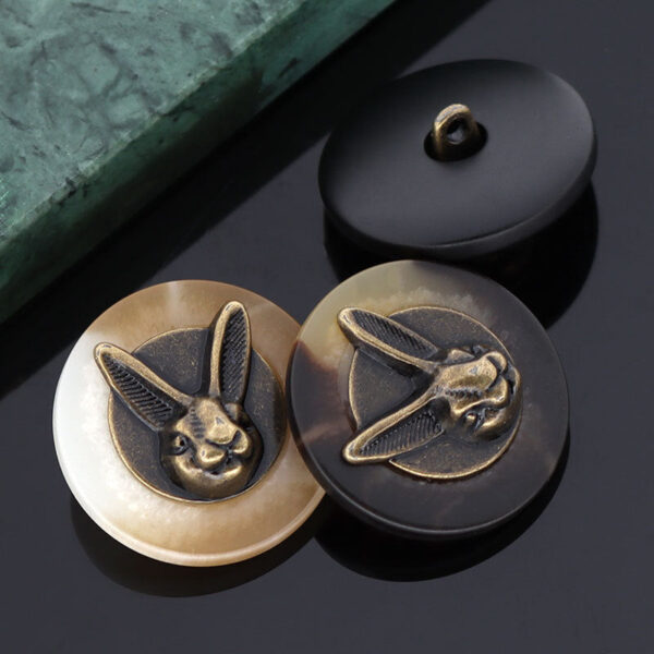 Black Beige Brown Rabbit Head Metal Resin Shank Buttons 15 Pack - Image 4