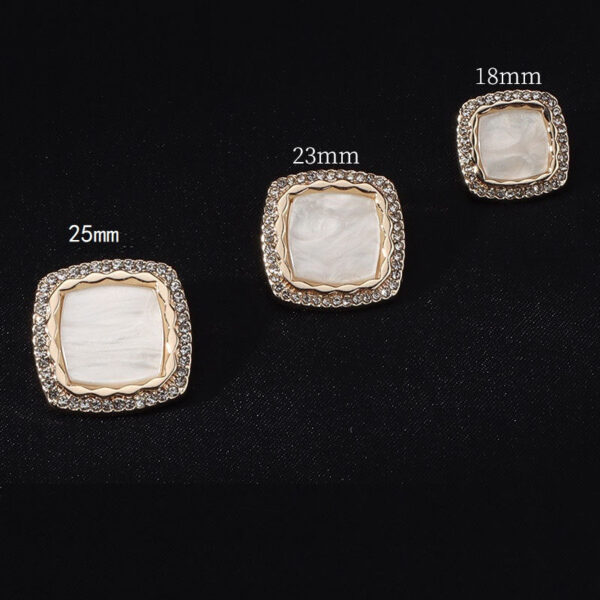 18/23/25mm Square Diamond Studded Metal Buttons with Shanks 15 Pack - Image 2