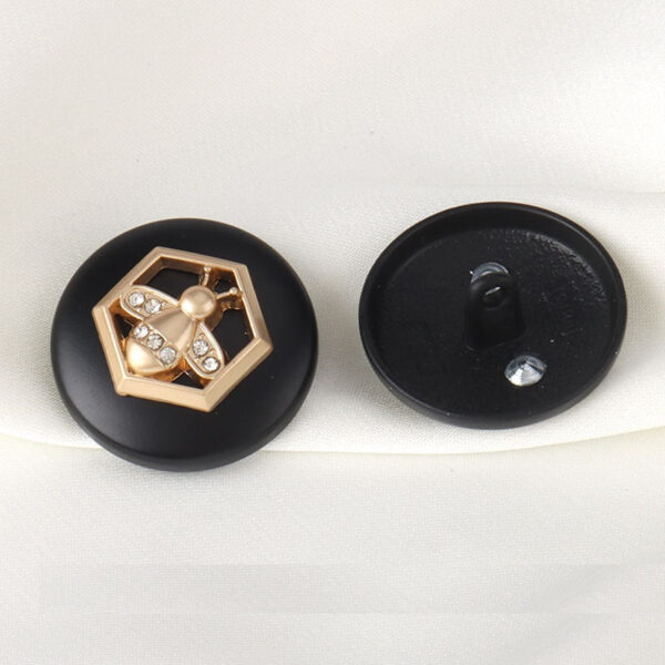 18/23mm Round Black Metal Buttons with Golden Bee Rhinestones 12pcs - Image 2