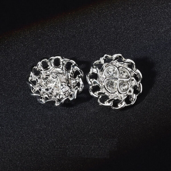22mm Bright Silver Floral Shaped Rhinestone Inlaid Metal Shank Buttons 12pcs - Image 3