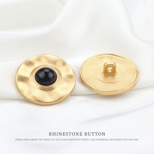 Round Golden Alloy Buttons with Black Bead Ruffled Edge 12pcs - Image 2