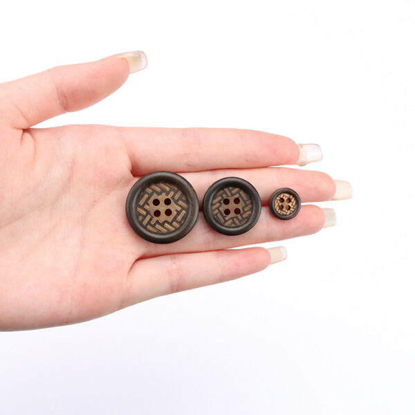 Round 4-Hole Wood Buttons with Dark Brown Paint and Laser Engraving 30pcs - Image 2