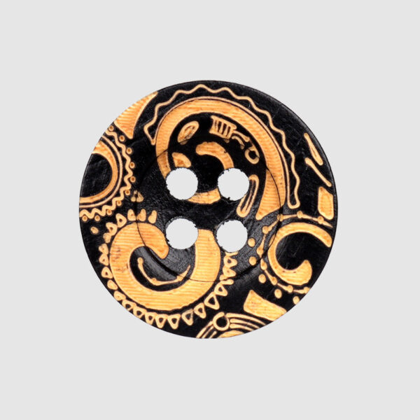 11.5mm Round 4 Hole Vintage Black Painted Laser Carved Pattern Wood Buttons 50PCS - Image 2