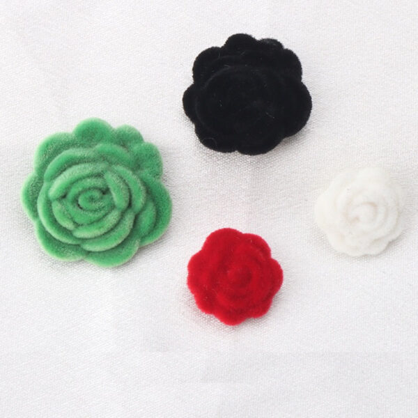 15/21/25mm White Black Green Red Velvet Colorful Rose Buttons 15 Pack - Image 2