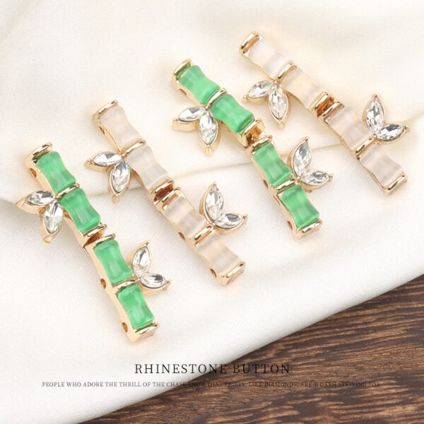 31mm Chinese Style Bamboo Joint Resin Metal Diamond Buttons 4pcs - Image 3