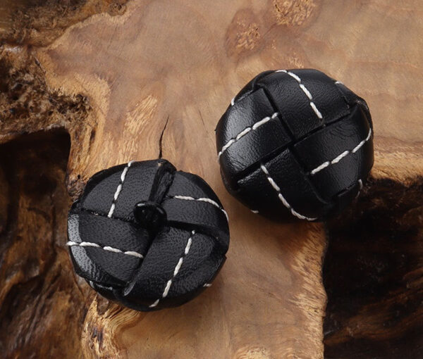 Hand-Woven Black Stitched Genuine Leather Football Coat Buttons 5pcs - Image 3