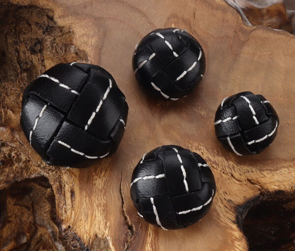 Hand-Woven Black Stitched Genuine Leather Football Coat Buttons 5pcs - Image 2