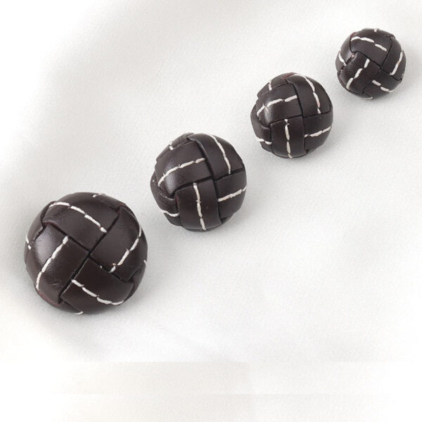 Hand-Woven Coffee Stitched Genuine Leather Football Coat Buttons 5pcs - Image 3
