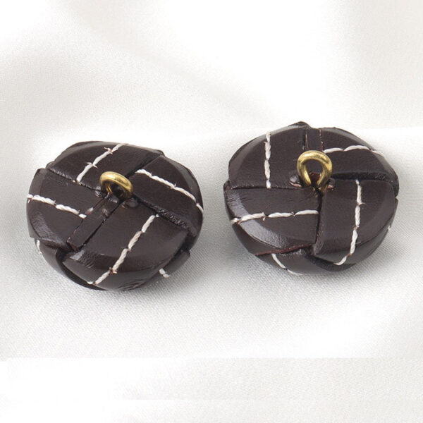 Hand-Woven Coffee Stitched Genuine Leather Football Coat Buttons 5pcs - Image 2