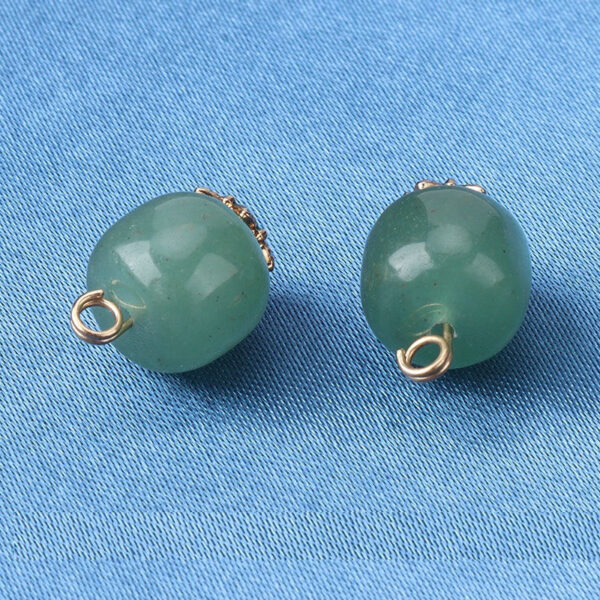 10mm Green Natural Jade Bead Buttons with Gold Studded Flower Mounts 8pcs - Image 3