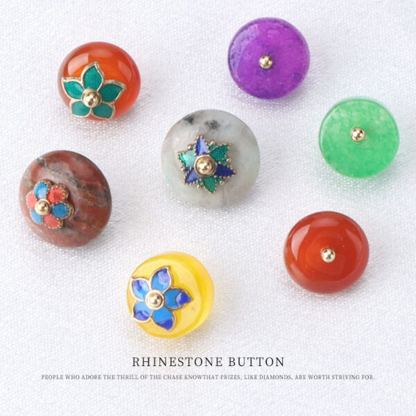 10mm Colorful Natural Jade Buttons with Flower Mounts for Chinese Hanfu 10pcs - Image 2