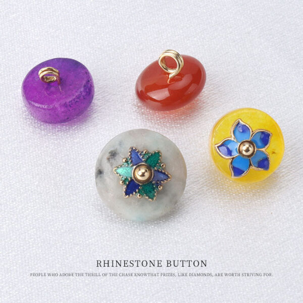 10mm Colorful Natural Jade Buttons with Flower Mounts for Chinese Hanfu 10pcs - Image 3