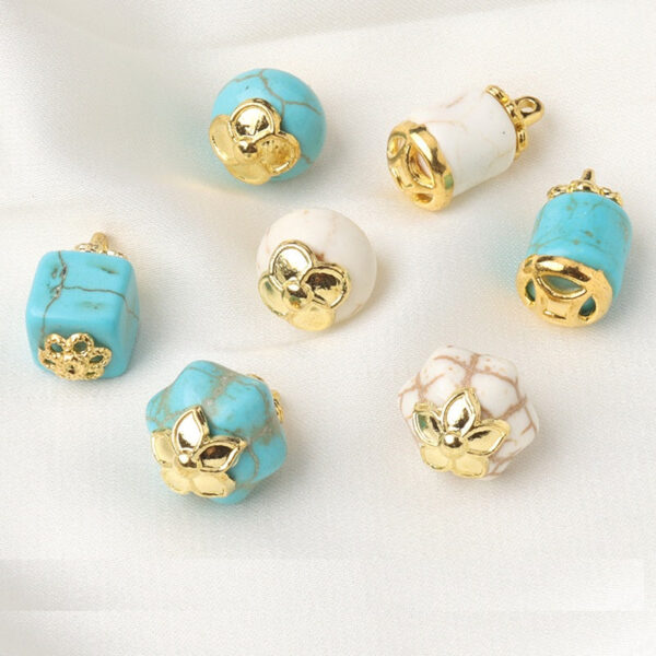 White & Blue Resin Flower Mount Buttons Square Round Cylindrical Hexahedral 20pcs - Image 2