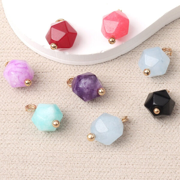 10mm Colorful Natural Multi-Faceted Jade Buttons with Gold Studs 20pcs - Image 2