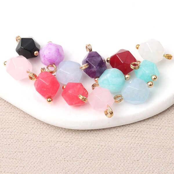 10mm Colorful Natural Multi-Faceted Jade Buttons with Gold Studs 20pcs - Image 3