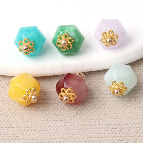 11mm Geometric Polyhedron Shaped Colorful Natural Jade Buttons 10pcs - Image 2