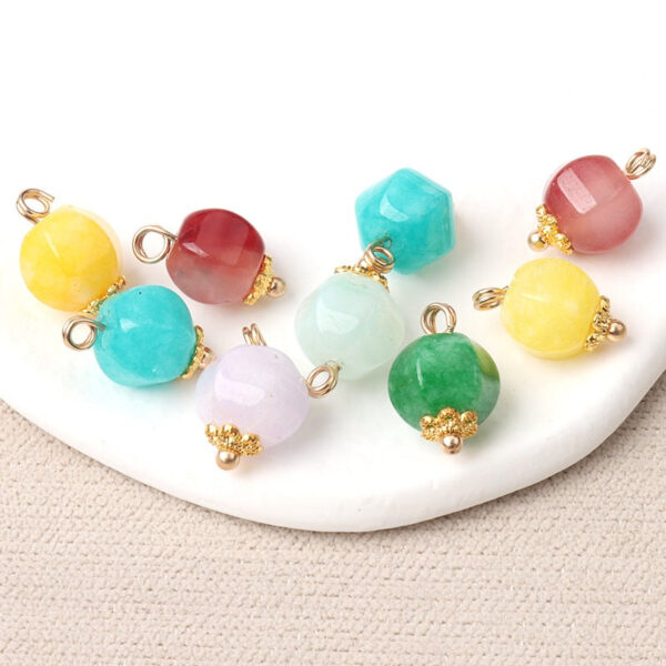 11mm Geometric Polyhedron Shaped Colorful Natural Jade Buttons 10pcs - Image 3