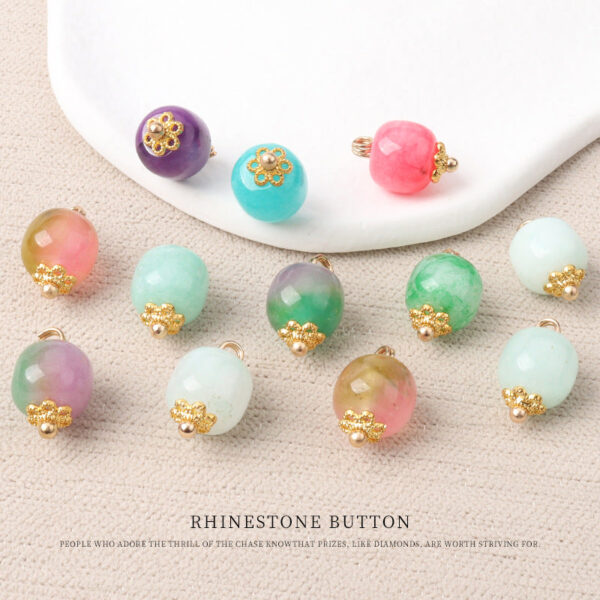 10mm Colorful Natural Chinese Jade Bead Buttons with Flower Mounts 20pcs - Image 3