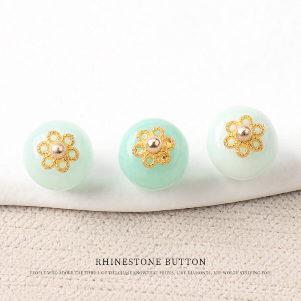 10mm Colorful Natural Chinese Jade Bead Buttons with Flower Mounts 20pcs - Image 4