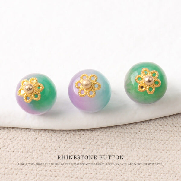 10mm Colorful Natural Chinese Jade Bead Buttons with Flower Mounts 20pcs - Image 10