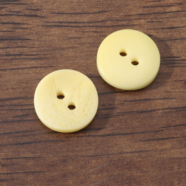 2 Hole Yellow Avocado Green Corozo Buttons with Laser Engraved Leaf Pattern 20pcs - Image 3