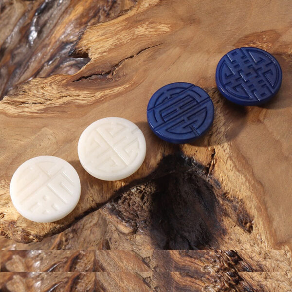 15mm White Blue Black Round Corozo Tagua Nut Buttons with Chinese Character Pattern 20pcs - Image 2
