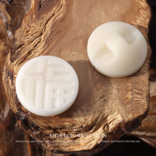 15mm White Blue Black Round Corozo Tagua Nut Buttons with Chinese Character Pattern 20pcs - Image 3