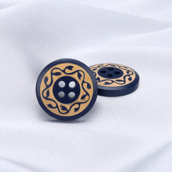 Round 4 Hole Black Baking Finish Laser Carved Vintage Pattern Poplar Wood Buttons 30pcs - Image 2