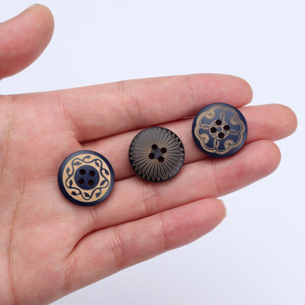 Round 4 Hole Black Baking Finish Laser Carved Vintage Pattern Poplar Wood Buttons 30pcs - Image 3