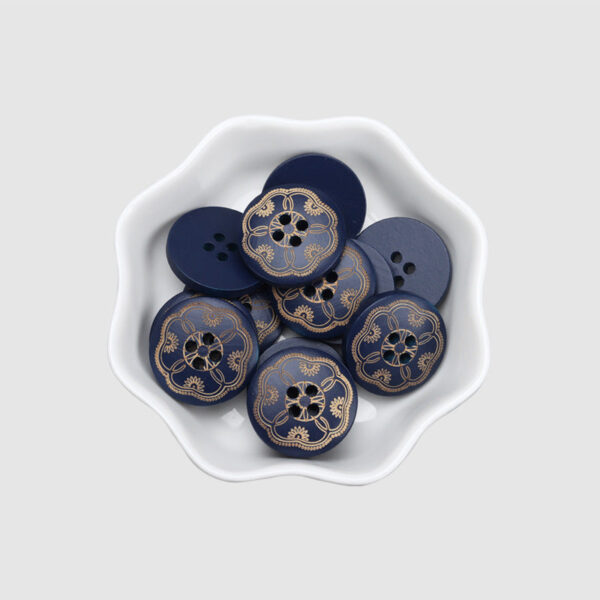 Round 4 Hole Black Baking Finish Laser Carved Vintage Pattern Poplar Wood Buttons 30pcs - Image 4