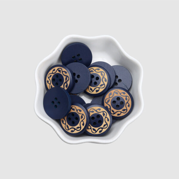 Round 4 Hole Black Baking Finish Laser Carved Vintage Pattern Poplar Wood Buttons 30pcs - Image 5